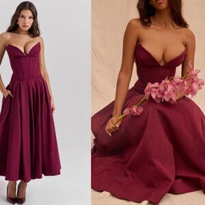 HOUSE OF CB 'Lady' Wine Strapless Midi Dress NWOT
